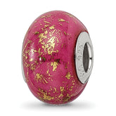 Sterling Silver Reflections Dark Pink w/Gold Foil Ceramic Bead